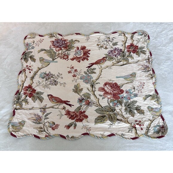 Set of 2 Waverly Charleston Chirp Bird Floral King Pillow Shams Scalloped Edge - Picture 2 of 12
